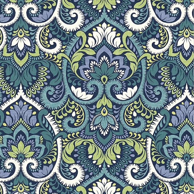 Arden Selections Outdoor Plush Modern Tufted Bench Cushion, 48 x 18, Water Repellent, Fade Resistant, Tufted Bench Cushion for Bench and Swing 48 x 18, Sapphire Aurora Blue Damask