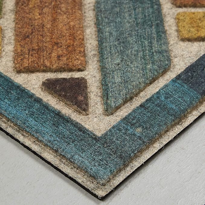 Mohawk Home Entryway Door Mat 2' x 4' All Weather Doormat Outdoor Non Slip Recycled Rubber, Woodblock Garden Tile Multicolor