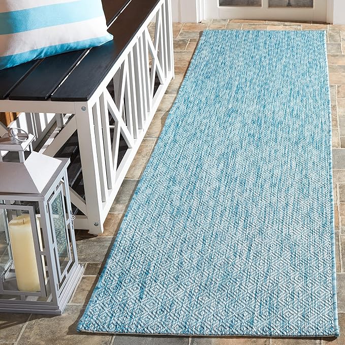 SAFAVIEH Washable Rug Outdoor Courtyard Collection - 2'3" x 6'7" Runner, Aqua Blue, Non-Shedding & Easy Cleaning, Ideal for Patio, Entryway, Mudroom, Hallway, Kitchen (CY8520-37122)