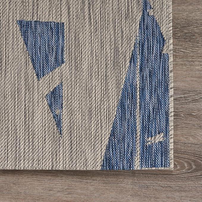 LR Home 8x10 Indoor/Outdoor Area Rug for Home Decor | Nautical Sailboats Large Size Carpet for Living Room, Bedroom, Playroom, Patio, Garden | Modern Farmhouse Rug | Gray/Blue