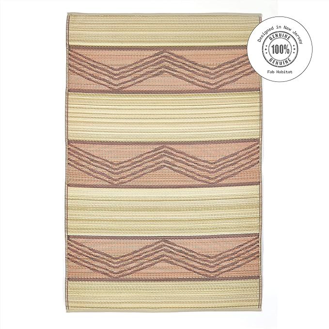 Fab Habitat Outdoor Rug - Waterproof, Fade Resistant, Crease-Free - Premium Recycled Plastic - Tribal Boho - Large Patio, Deck, Sunroom, Camping, RV - Lagos - Sand & Coral - 6 x 9 ft