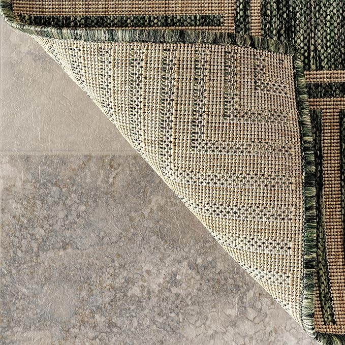 Nuloom Asha Green/Brown, 9'6" x 12', Casual, Striped Border, Soft and Cozy, High Traffic, Stain Resistant, Easy Clean, Durable Area Rug for Indoor/Outdoor Patio, Deck, Porch, Garden, Courtyard