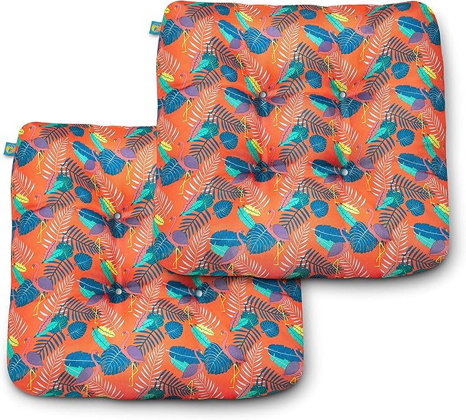 Duck Covers DCPPCH19195-2PK, Pool Party Flamingo Water-Resistant Indoor/Outdoor Seat Cushions, 19 x 19 x 5 Inch, 2 Pack, Outdoor Patio Cushions