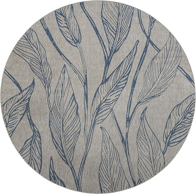 Unique Loom Outdoor Botanical Collection Area Rug - Leaf (13' Round, Light Gray/ Ivory)