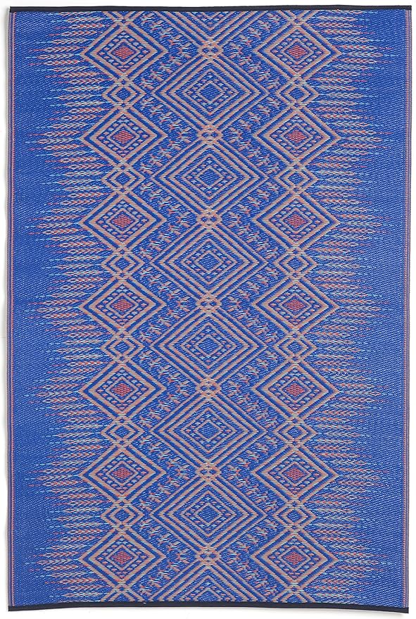 Fab Habitat Outdoor Rug - Waterproof, Fade Resistant, Crease-Free - Premium Recycled Plastic - Boho Southwestern - Porch, Deck, Balcony, Laundry Room, Patio - Jodhpur - Multi Blue - 3 x 5 ft