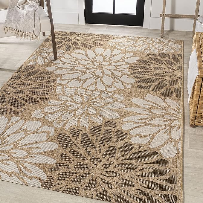 JONATHAN Y Floral Textured Weave Indoor Outdoor Area Rug 5X8 Brown/Cream, Zinnia Modern for Backyard, Patio, Porch, Easy-Cleaning, High Traffic, Pet-Friendly, Non-Shedding (SMB110I-5)