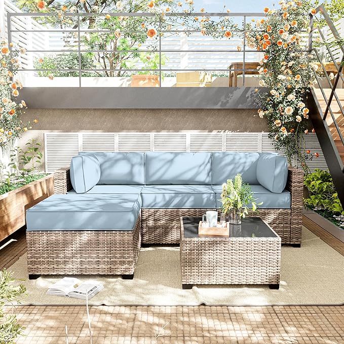 Patio Furniture Cushions, Replacement Outdoor Cushions for 4-Seat Patio Furniture, Waterproof Cushions for Outdoor Sectional Sofa Couch, Sky Blue