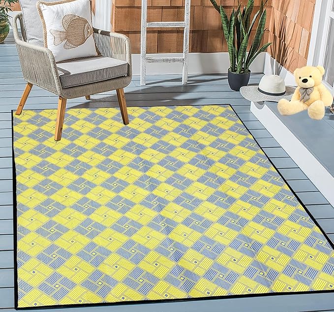 ARSUK Outdoor Patio Rug (7 x 5 feet) - Weatherproof, Indoor and Outdoor Use, Ideal for Garden, Camping, Balcony Carpet, Backyard, Lightweight and Foldable