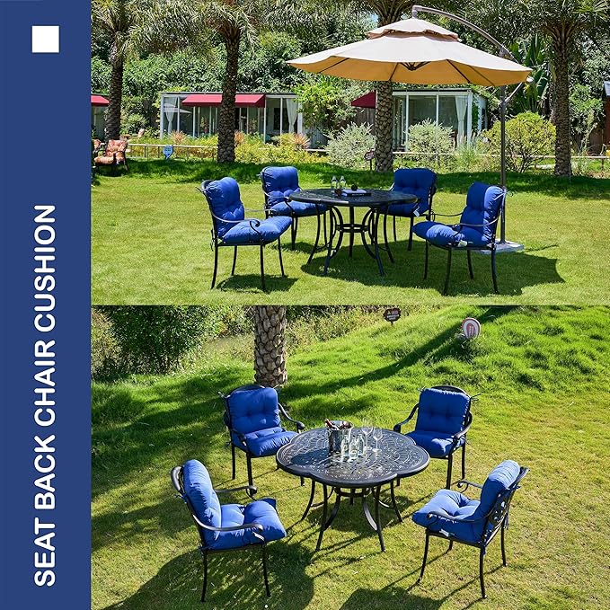 Outdoor Indoor Seat/Back Chair Tufted Cushion,All-Weather Patio Chair Cushion with Ties,for Patio Furniture,Navy Blue