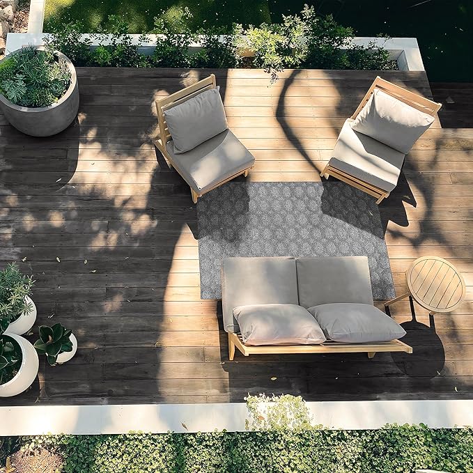 Garland Rug Garden Trellis 4 ft. x 6 ft. Indoor/Outdoor Area Rug Outdoor Waterproof Rug for Patio, Camping Rugs, RV, Porch, Deck, Camper, Balcony, Backyard for High-Traffic Areas, Heather Gray