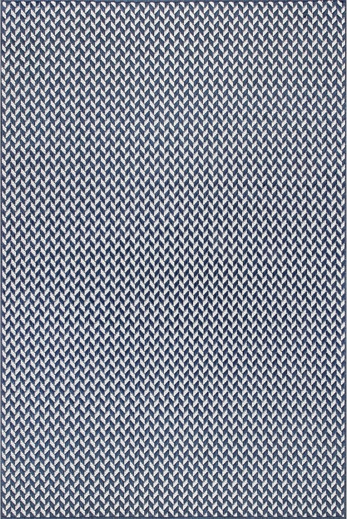 Nuloom Outdoor Performance Camryn Navy/Ivory, 8' Square, Herringbone, Soft, High Traffic, Stain Resistant, Easy Clean, Durable Area Rug for Indoor/Outdoor Patio, Deck, Porch, Garden, Courtyard