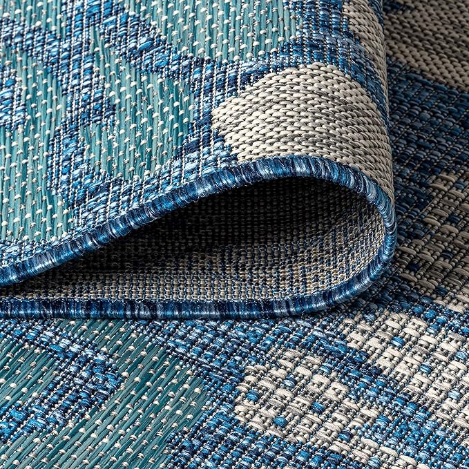 JONATHAN Y Floral Textured Weave Indoor Outdoor Area Rug 8X10 Navy/Aqua, Zinnia Modern for Backyard, Patio, Porch, Easy-Cleaning, High Traffic, Pet-Friendly, Non-Shedding (SMB110C-8)