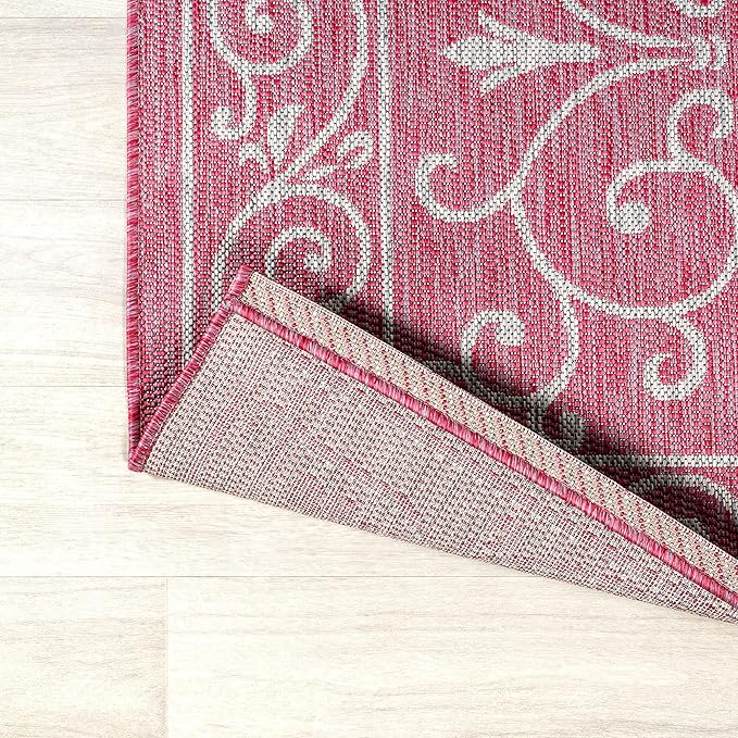 JONATHAN Y Vintage Filigree Indoor Outdoor Runner Rug 2X10 Fuchsia/Light Gray, Charleston Textured Weave for Backyard, Patio, Porch, Easy-Cleaning, Pet-Friendly, Non-Shedding (SMB106J-210)
