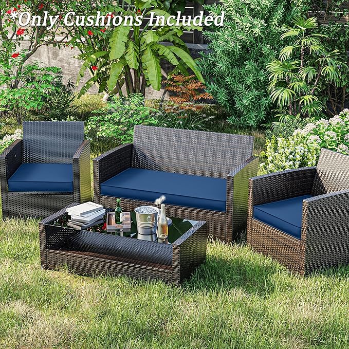 3 Pack Outdoor Replacement Cushions,36L x 18W x 3H,18L x 18W x 3H inch, High-Elastic Replacement Sponge for 4-Seater Water-Resistant Patio/Sofa with Removable Covers (Blue)