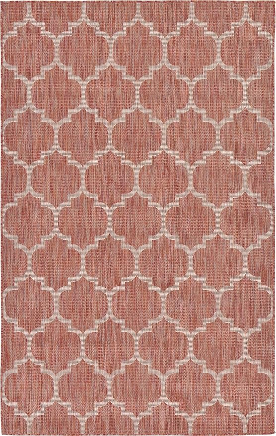 Unique Loom Outdoor Trellis Collection Area Rug (5' 3" x 8' Rectangle, Rust Red/ Ivory)