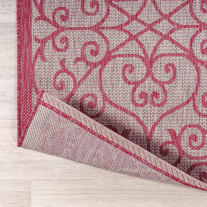 JONATHAN Y Vintage Filigree Indoor Outdoor Area Rug 3X5 Light Gray/Fuchsia, Madrid Textured Weave for Backyard, Patio, Porch, Easy-Cleaning, High Traffic, Pet-Friendly, Non-Shedding (SMB107I-3)