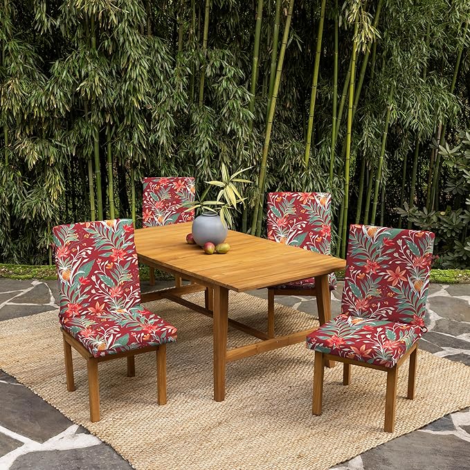 Arden 4-Pack earthFIBER Outdoor Patio Dining Chair Cushion, 20x44, Rain-Proof Seat Pad, Fade-Resistant Outdoor Cushion Luau Red Tropical Floral