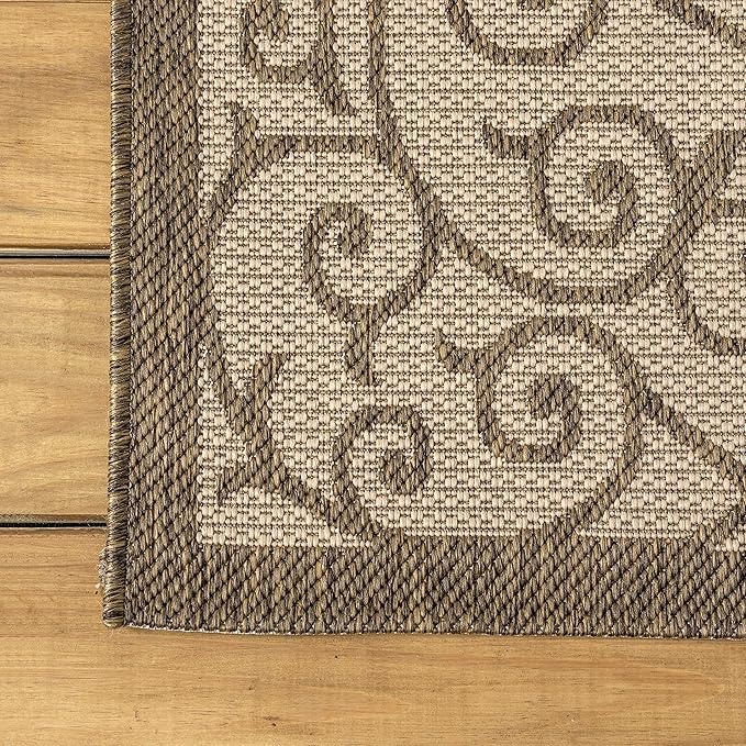 JONATHAN Y Vintage Filigree Indoor Outdoor Round Area Rug 9 Ft Beige/Brown, Madrid Textured Weave for Backyard, Patio, Porch, Easy-Cleaning, High Traffic, Pet-Friendly, Non-Shedding (SMB107B-9R)