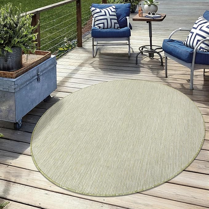 Keen Home Design Terrace Outdoor Area Rug - 63" Round Washable Indoor/Outdoor Rug for Patio, Kitchen, Balcony, Beach, Garden, Deck and Porch, Size: 5'3" Round, Solid Green