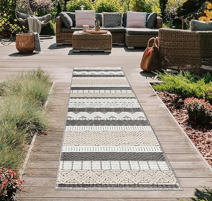 Rugshop Gray Marbella Boho Indoor/Outdoor Runner Rug, Machine Washable for Hallway, Entryway and Kitchen 2'7" x 8'