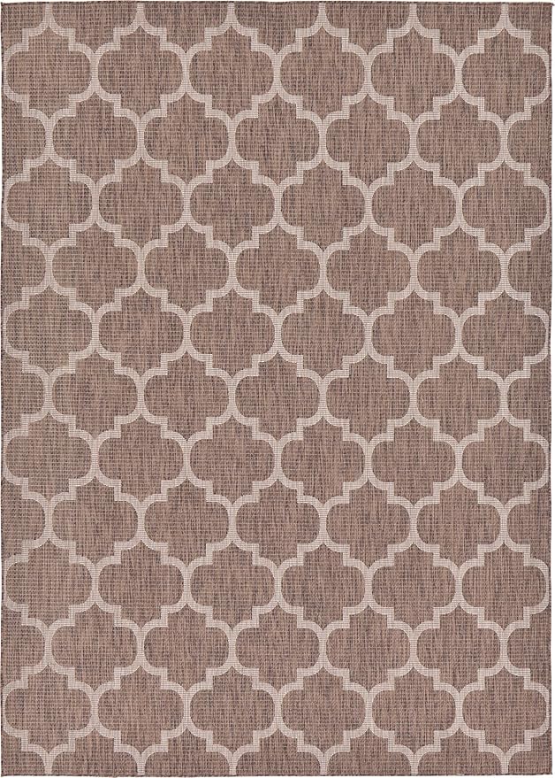 Unique Loom Outdoor Trellis Collection Area Rug (8' x 11' 4" Rectangle, Brown/ Ivory)