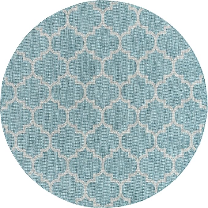 Unique Loom Outdoor Trellis Collection Area Rug (7' 10" Round, Aquamarine/ Gray)