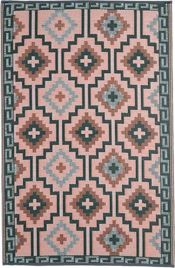 Fab Habitat Outdoor Rug - Waterproof, Fade Resistant, Crease-Free, Reversible - Premium Recycled Plastic - Vintage Boho Kilim - Large Patio, Deck, Sunroom, Camping, RV - Lhasa - Green - 8 x10 ft