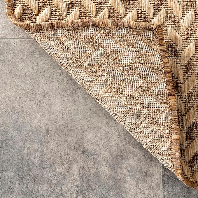 Nuloom Outdoor Performance Camryn Brown/Ivory, 8' Square, Herringbone, Soft, High Traffic, Stain Resistant, Easy Clean, Durable Area Rug for Indoor/Outdoor Patio, Deck, Porch, Garden, Courtyard