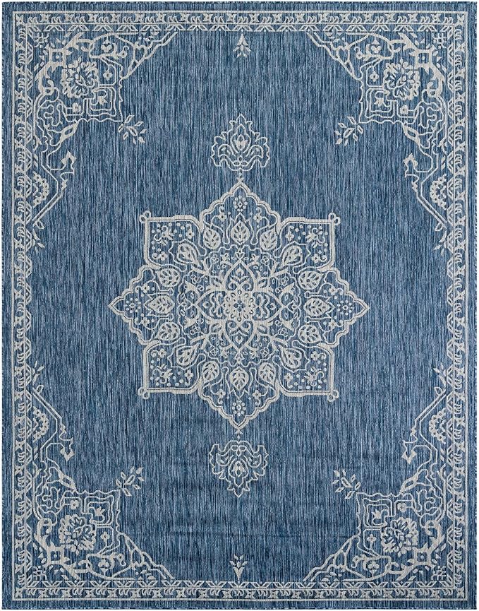 Unique Loom Outdoor Traditional Collection Area Rug - Antique (7' 10" x 10' Rectangle Blue/Ivory)
