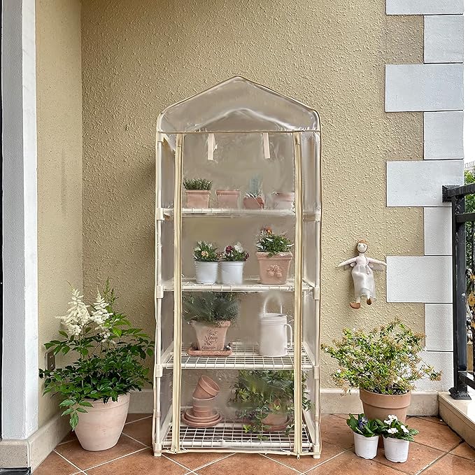 Garden 4-Tier Greenhouse – for Indoor Outdoor Gardening Hot House w/ Zippered Cover and Metal Shelves for Growing Vegetables, Flowers and Seedlings (PLGH704OWP)