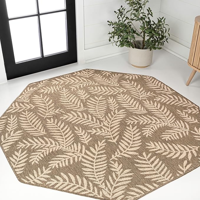 JONATHAN Y Palm Frond Indoor Outdoor Octagon Area Rug 5 Ft Brown/Beige, Nevis for Backyard, Patio, Porch, Easy-Cleaning, High Traffic, Pet-Friendly, Non-Shedding (SMB119A-5TGN)