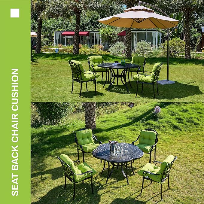 Outdoor Indoor Seat/Back Chair Tufted Cushion,All-Weather Patio Chair Cushion with Ties,for Patio Furniture,Lime Green