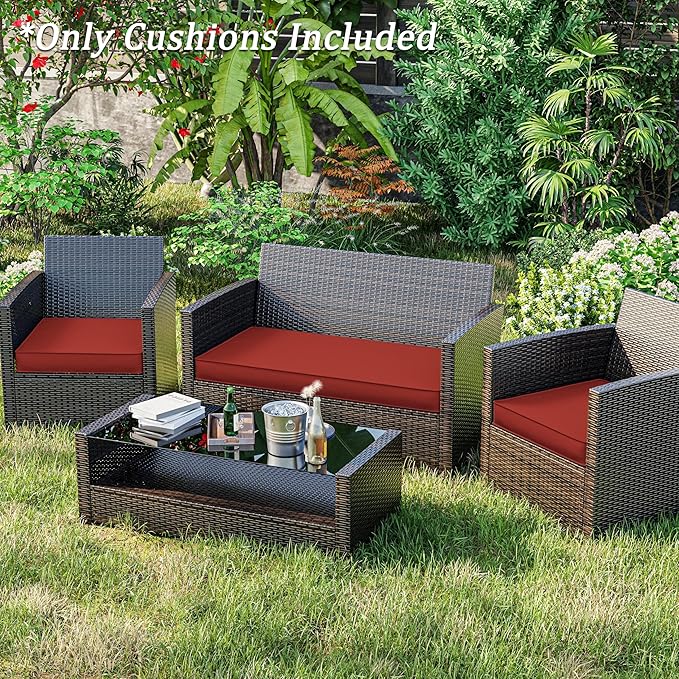 3 Pack Outdoor Replacement Cushions,36L x 18W x 3H,18L x 18W x 3H inch, High-Elastic Replacement Sponge for 4-Seater Water-Resistant Patio/Sofa with Removable Covers (Terra Red)