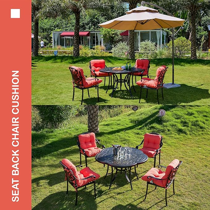 Outdoor Indoor Seat/Back Chair Tufted Cushion,All-Weather Patio Chair Cushion with Ties,for Patio Furniture,Orange