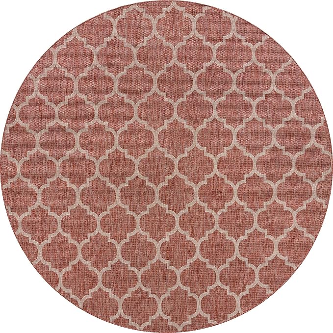 Unique Loom Outdoor Trellis Collection Area Rug - Trellis (Round 10' 8" x 10' 8", Rust Red/ Ivory)