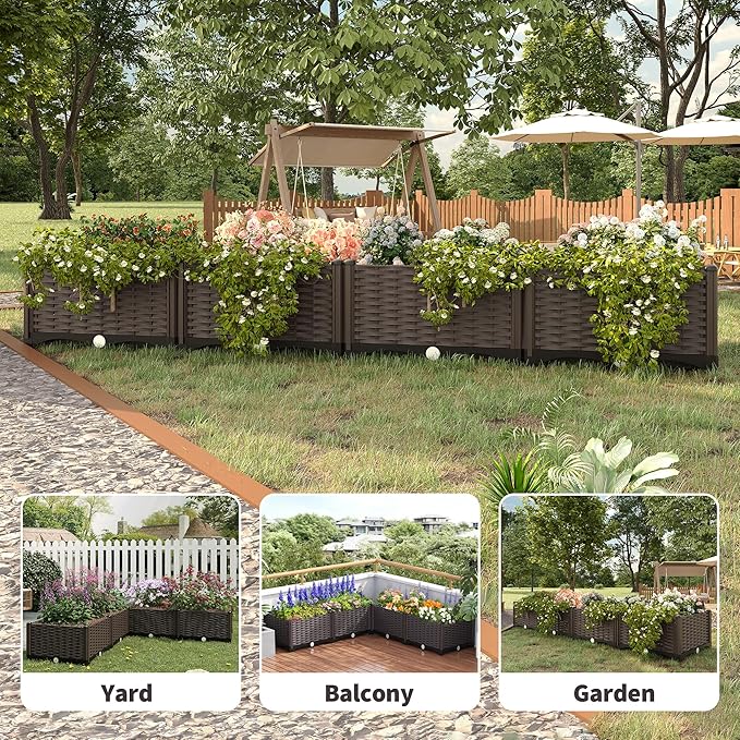 63"x16"x8" Large Outdoor Raised Planter Box, Self-Watering Rectangular Garden Bed with Drainage Plug, Deep Elevated Planter for Patio, Balcony, Deck