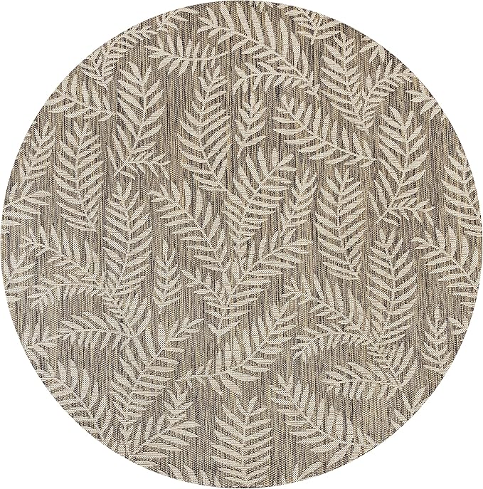 JONATHAN Y Palm Frond Indoor Outdoor Round Area Rug 6 Ft Brown/Beige, Nevis for Backyard, Patio, Porch, Easy-Cleaning, High Traffic, Pet-Friendly, Non-Shedding (SMB119A-6R)