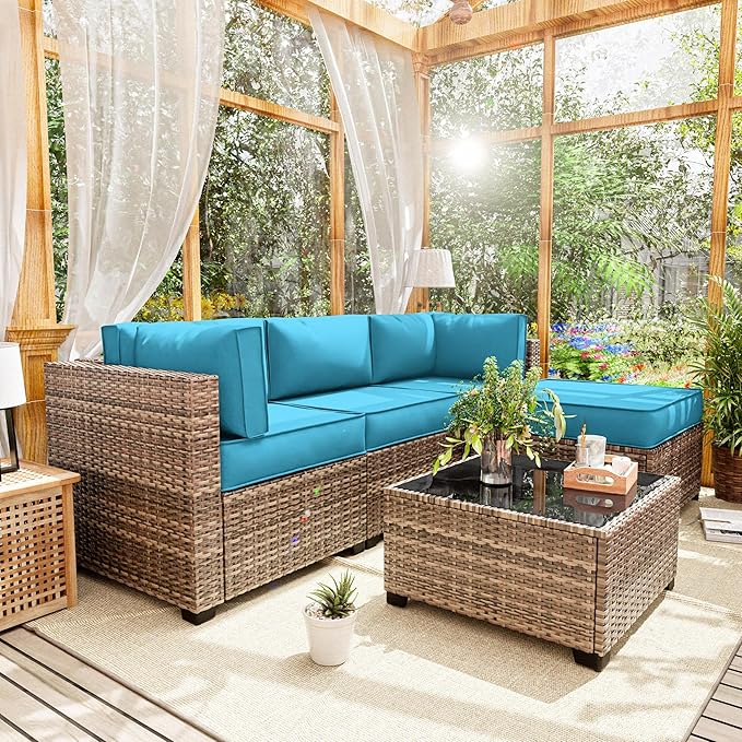 Patio Furniture Cushions, Replacement Outdoor Cushions for 4-Seat Patio Furniture, Waterproof Cushions for Outdoor Sectional Sofa Couch, Lake Blue