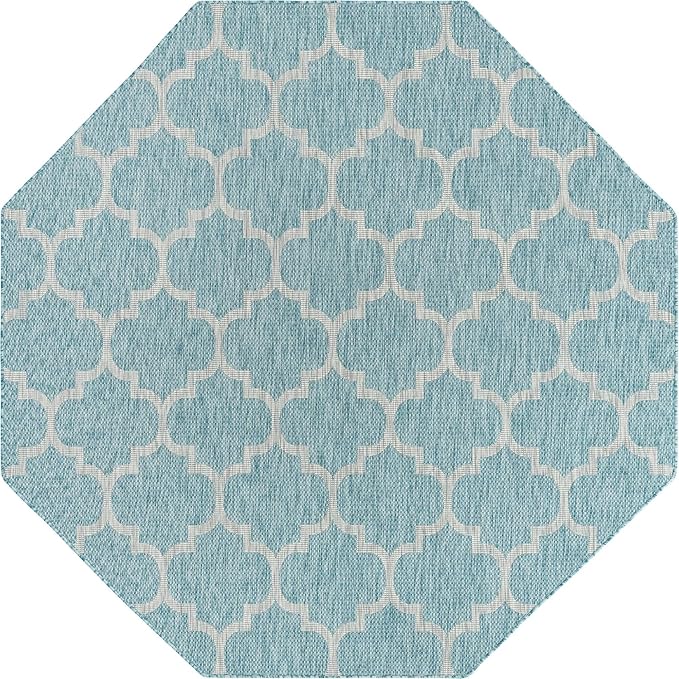 Unique Loom Outdoor Trellis Collection Area Rug (8' Octagon, Aquamarine/ Gray)
