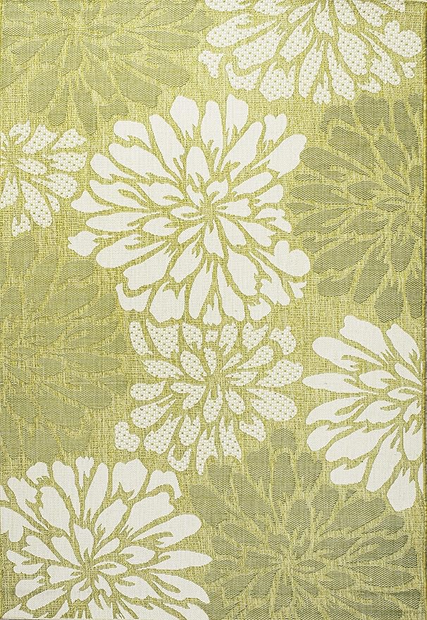 JONATHAN Y Floral Textured Weave Indoor Outdoor Area Rug 4X6 Green/Cream, Zinnia Modern for Backyard, Patio, Porch, Easy-Cleaning, High Traffic, Pet-Friendly, Non-Shedding (SMB110H-4)