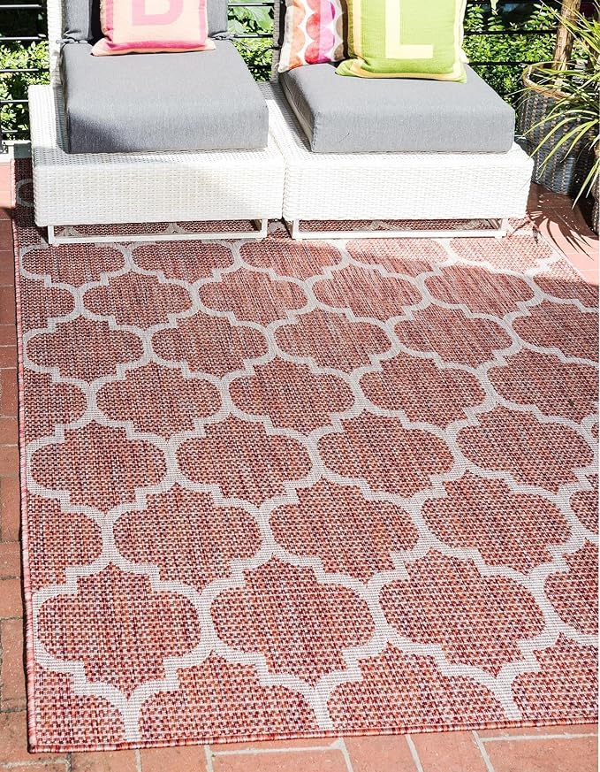 Unique Loom Outdoor Trellis Collection Area Rug (9' x 12' Rectangle, Rust Red/ Ivory)