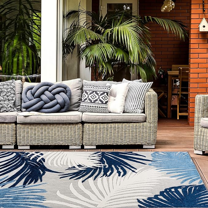 Rugshop Navy Lucca Contemporary Floral Indoor/Outdoor Area Rug Durable Polypropylene, Weather Resistant, Easy to Clean for Backyard, Deck and Outdoor Lounge 12' x 15'