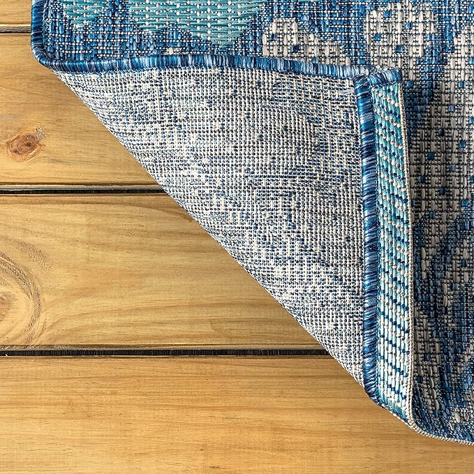 JONATHAN Y Floral Textured Weave Indoor Outdoor Square Area Rug 9X9 Navy/Aqua, Zinnia Modern for Backyard, Patio, Porch, Easy-Cleaning, High Traffic, Pet-Friendly, Non-Shedding (SMB110C-9SQ)