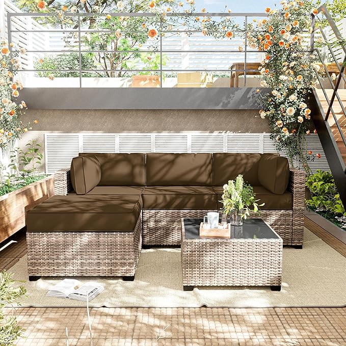 Patio Furniture Cushions, Replacement Outdoor Cushions for 4-Seat Patio Furniture, Waterproof Cushions for Outdoor Sectional Sofa Couch, Chocolate