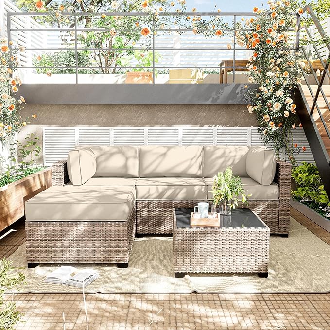 Patio Furniture Cushions, Replacement Outdoor Cushions for 4-Seat Patio Furniture, Waterproof Cushions for Outdoor Sectional Sofa Couch, Cream
