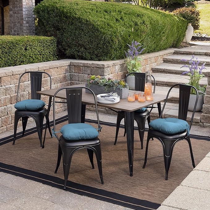 Arden Outdoor Tufted Bistro Seat Cushion, Set of 4, 14.5 in x 15 in, Rain-Proof, Fade Resistant French Blue Texture