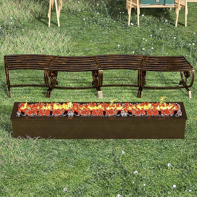 Outdoor Bench Patio Outdoor Garden Bench with Built-in Table, Wagon Wheel Arms, 3 People Outdoor Bench Garden Bench Front Porch Furniture (Bronze-22.83inch-2Pieces)