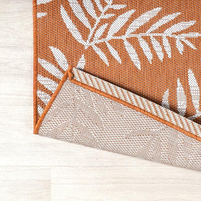 JONATHAN Y Palm Frond Indoor Outdoor Area Rug 9X12 Orange/Cream, Nevis for Backyard, Patio, Porch, Easy-Cleaning, High Traffic, Pet-Friendly, Non-Shedding (SMB119E-9)