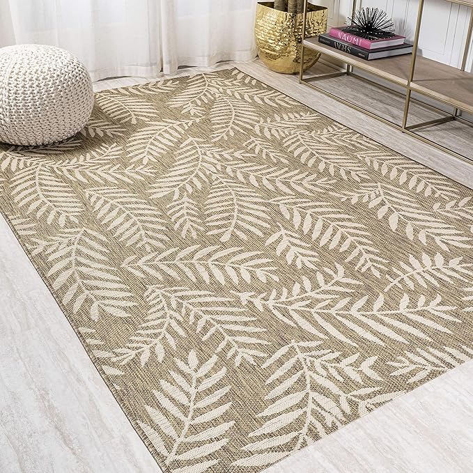JONATHAN Y Palm Frond Indoor Outdoor Area Rug 9X12 Brown/Beige, Nevis for Backyard, Patio, Porch, Easy-Cleaning, High Traffic, Pet-Friendly, Non-Shedding (SMB119A-9)