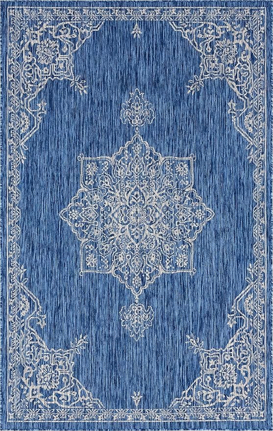 Unique Loom Outdoor Traditional Collection Area Rug - Antique (5' 1" x 8' Rectangle, Blue/ Gray)